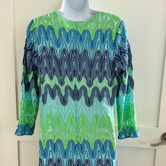 Lamora Crocheted Lace Maxi Dress in Blue and Green- Large - Picture 4 of 6